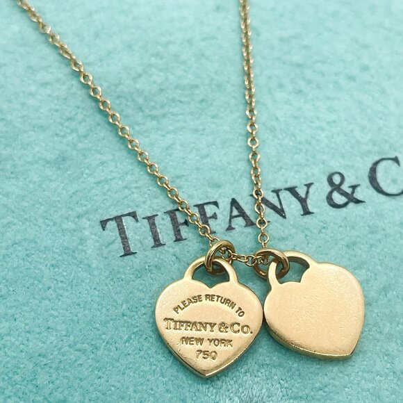 Tiffany & Co. Return to Tiffany 18k Rose Gold Double Mini Heart Necklace 16" - Picture 2 of 11